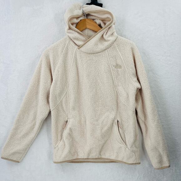 The North Face Fleece Hoodie Womens Medium Beige Sherpa Sweatshirt - Picture 1 of 11